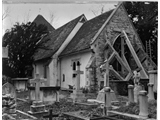 East end shored up with scaffolding to prevent collapse