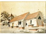 Churchyard in teh 18C showing chest tombs.